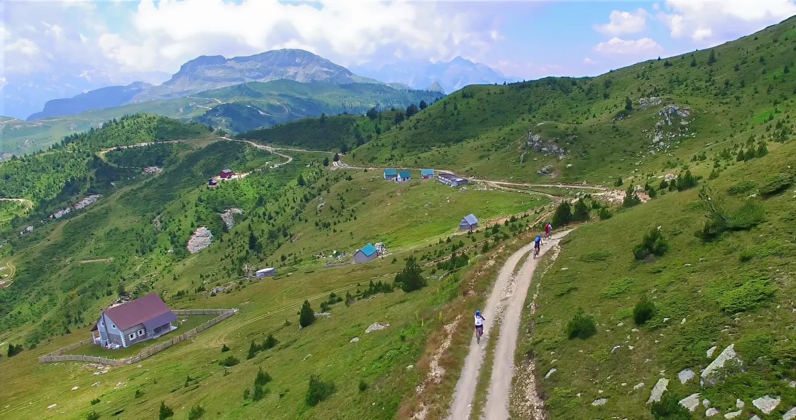 Riders on a mountain track in the Albanian Alps